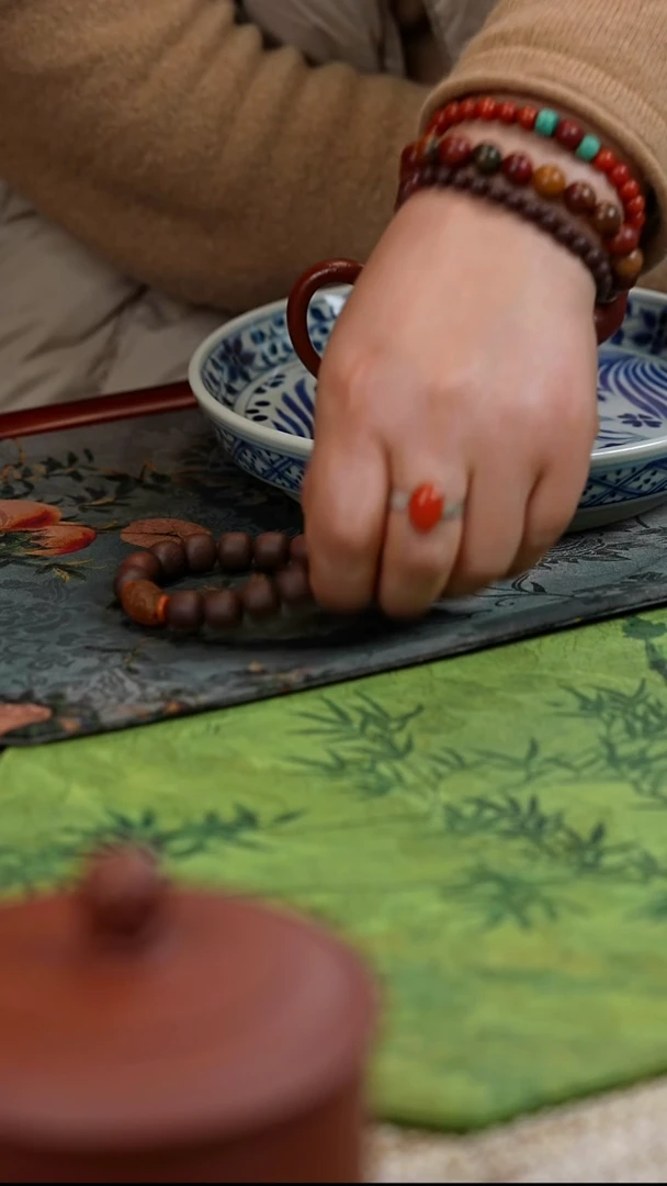 茶壶紫砂深*紫泥手串 全手工