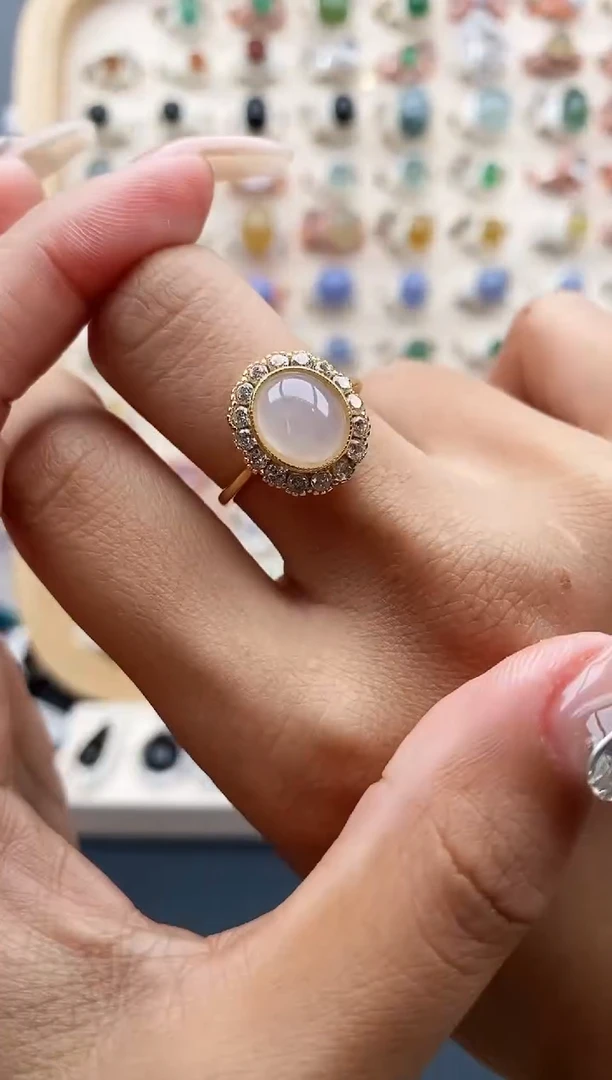 【闪购商品】翡翠戒指银S925镶嵌缅甸天然A货翡翠111  6+1