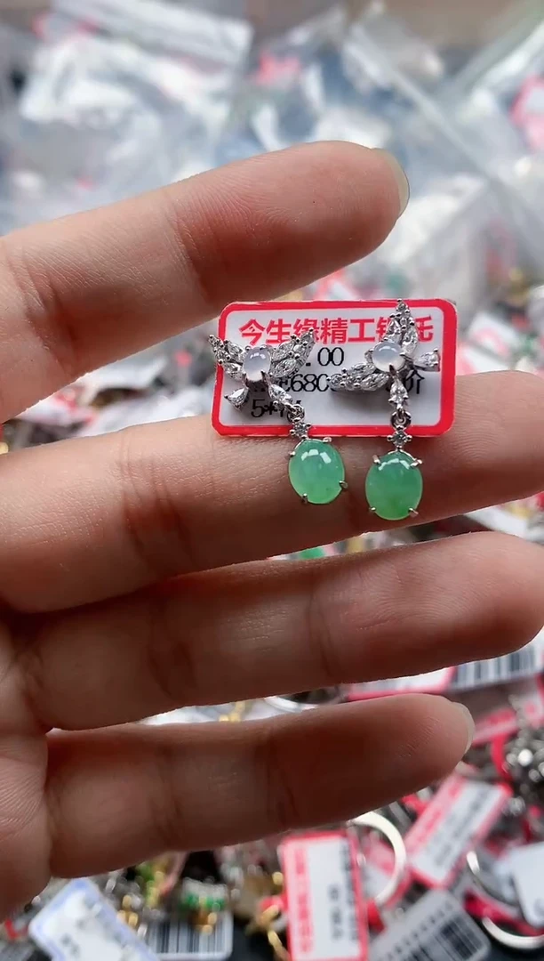 银S925镶嵌戒指翡翠天然A货缅甸翡翠