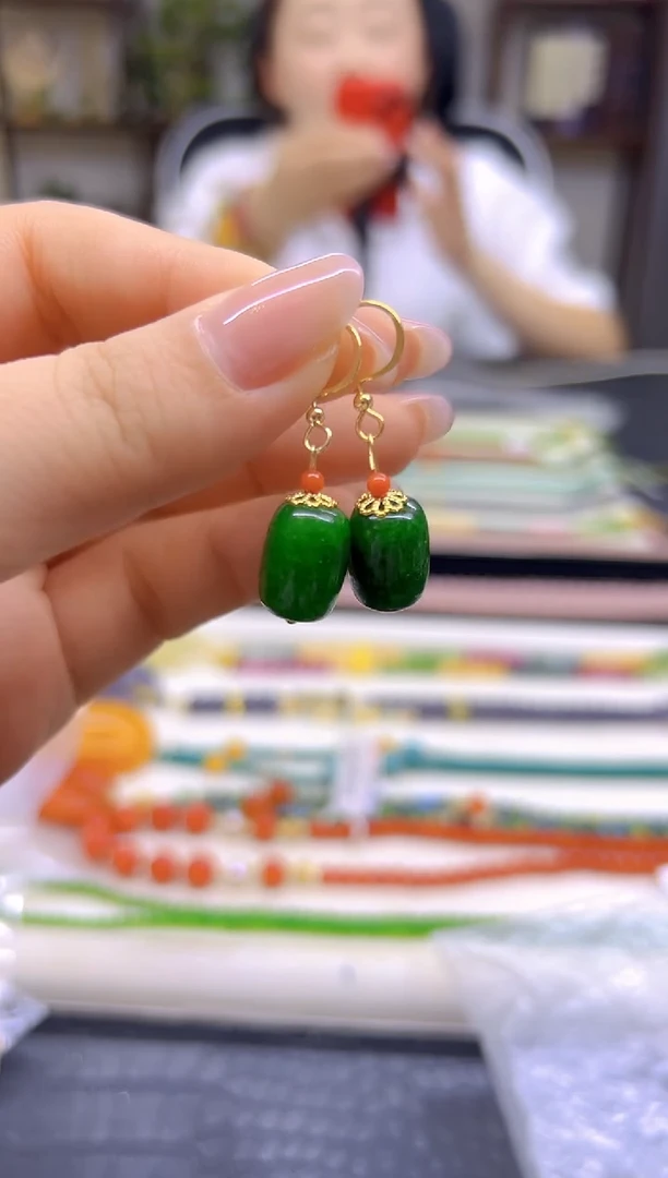 14K金镶嵌翡翠耳饰DIY款E772