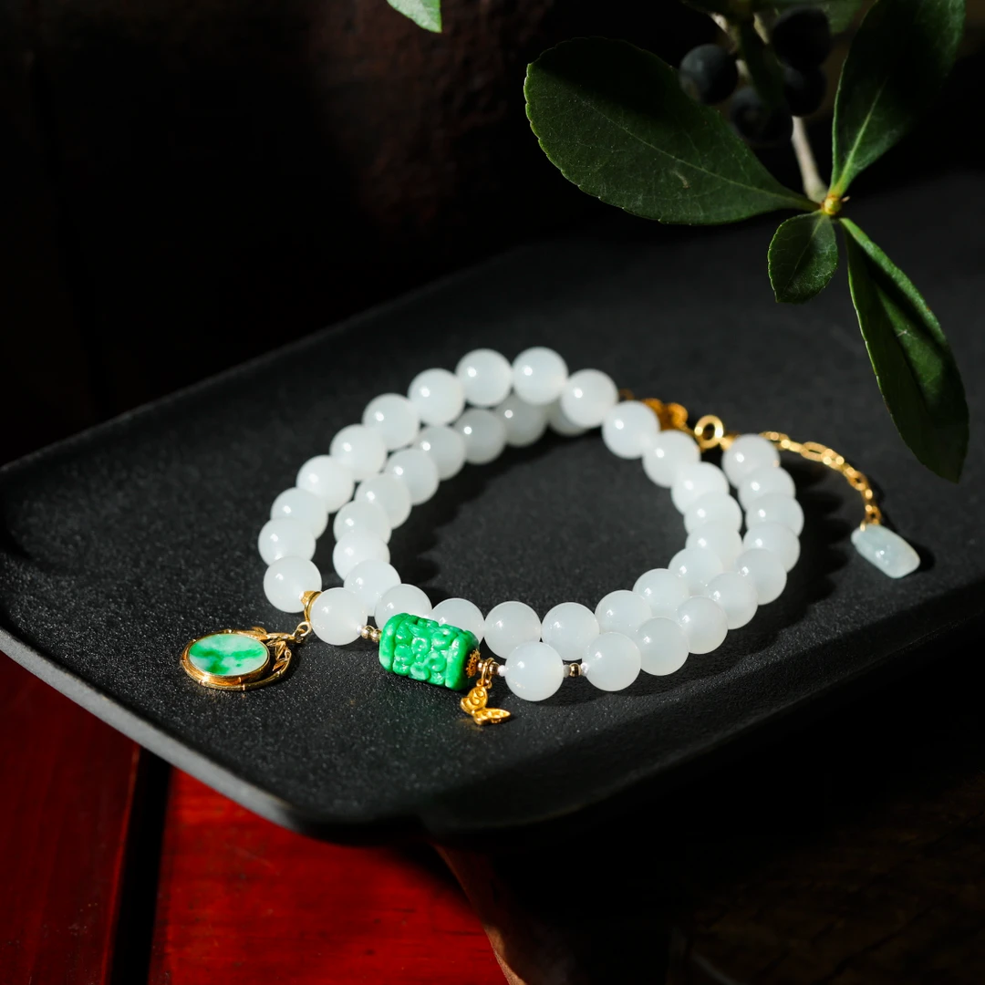 【意婵】《雪竹》(8mm)新粉必拍-18k金高冰老料羊脂白玉翡翠909424