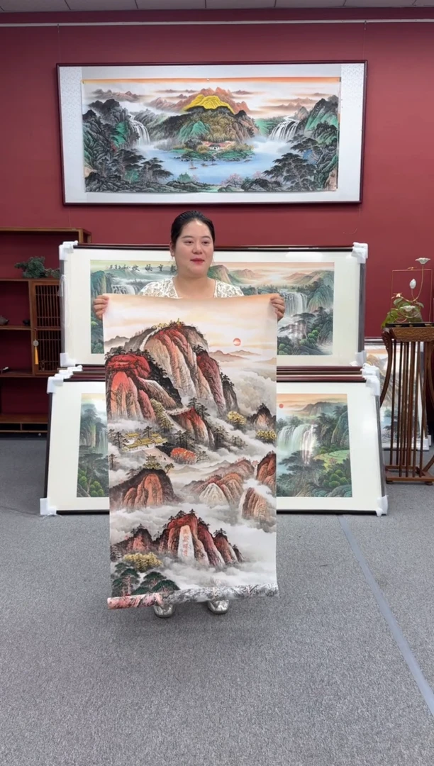 国画手绘 泰山日出 172*85