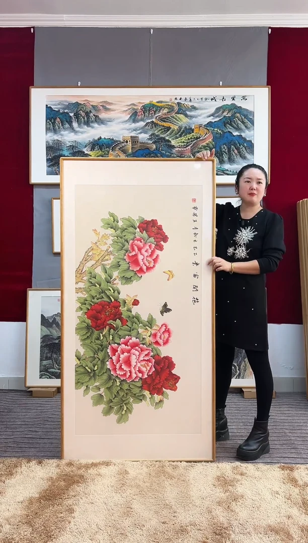 国画工笔牡丹162*82尺寸