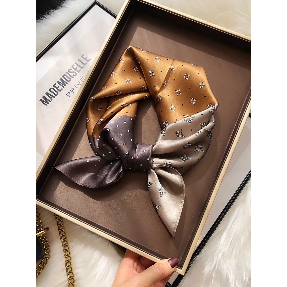 【咖色四格】小丝巾70CM方巾洋气时尚百搭围巾披肩外搭