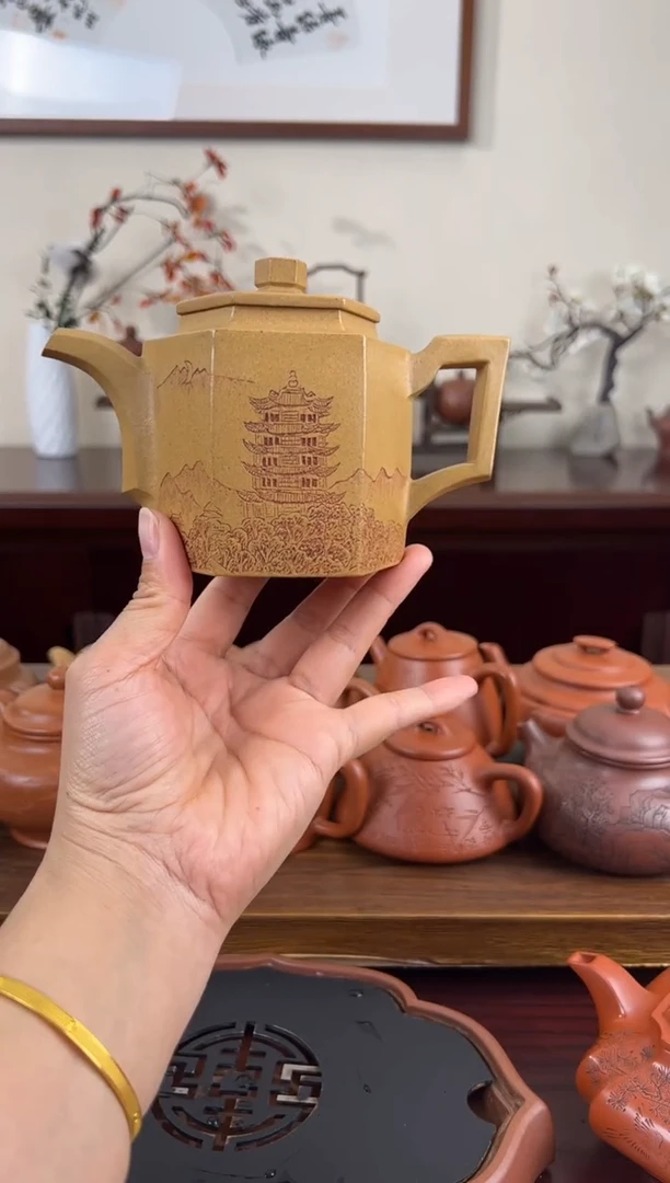 【闪购商品】紫砂茶壶黄金段六方宫灯壶340CC