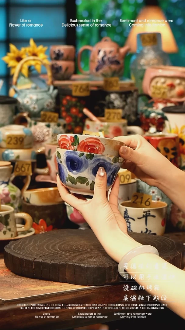 陶瓷一对景德镇高温釉下彩手工手绘款式