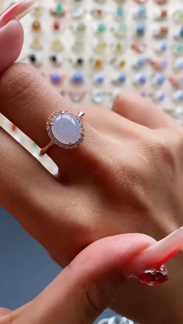 【闪购商品】翡翠戒指银S925镶嵌缅甸天然A货翡翠222 3+5