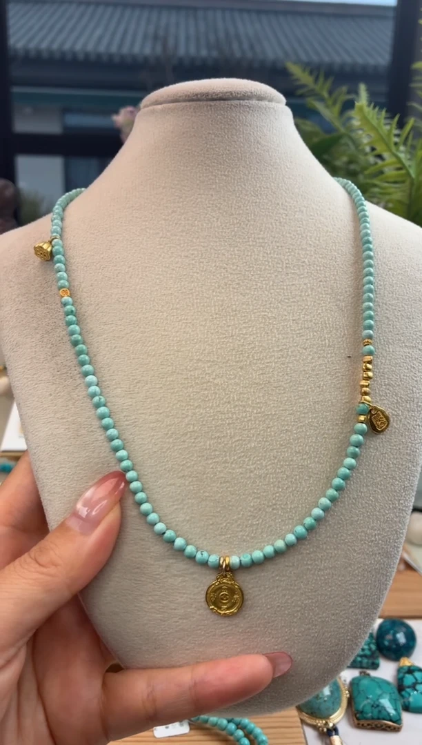 银S925镀金镶嵌绿松石项链1