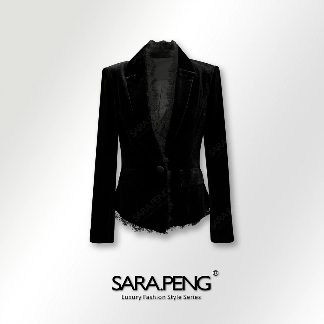SARA.PENG黑色香调｜法式蕾丝西装｜收腰显瘦｜阔太下午茶｜细腻质感