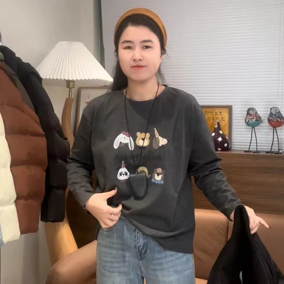 2025春季新款时尚韩版休闲百搭卡通长袖T恤 衣长60 胸围110
