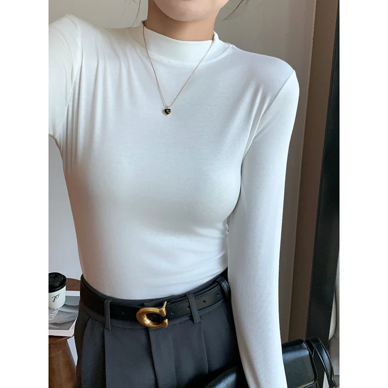 秋冬百搭休闲显瘦修身立领针织打底衫女保暖气质风长袖半高领内搭