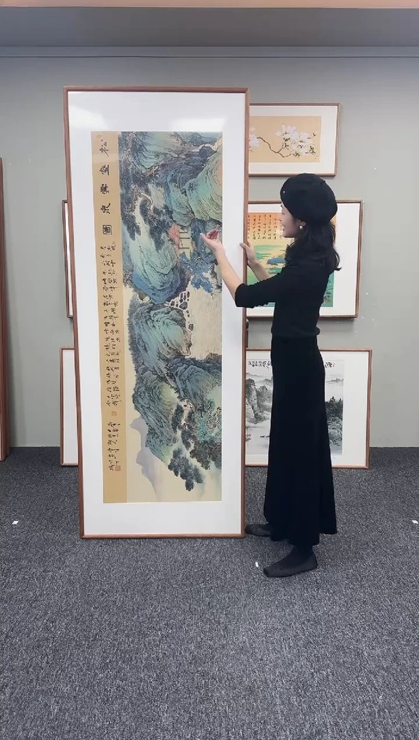 松鹤云泉210*80手绘作品