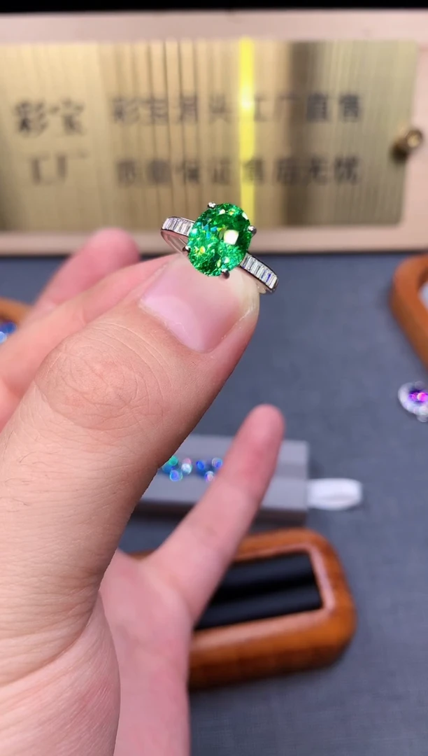 绿色碧玺戒指银S925镶嵌6326