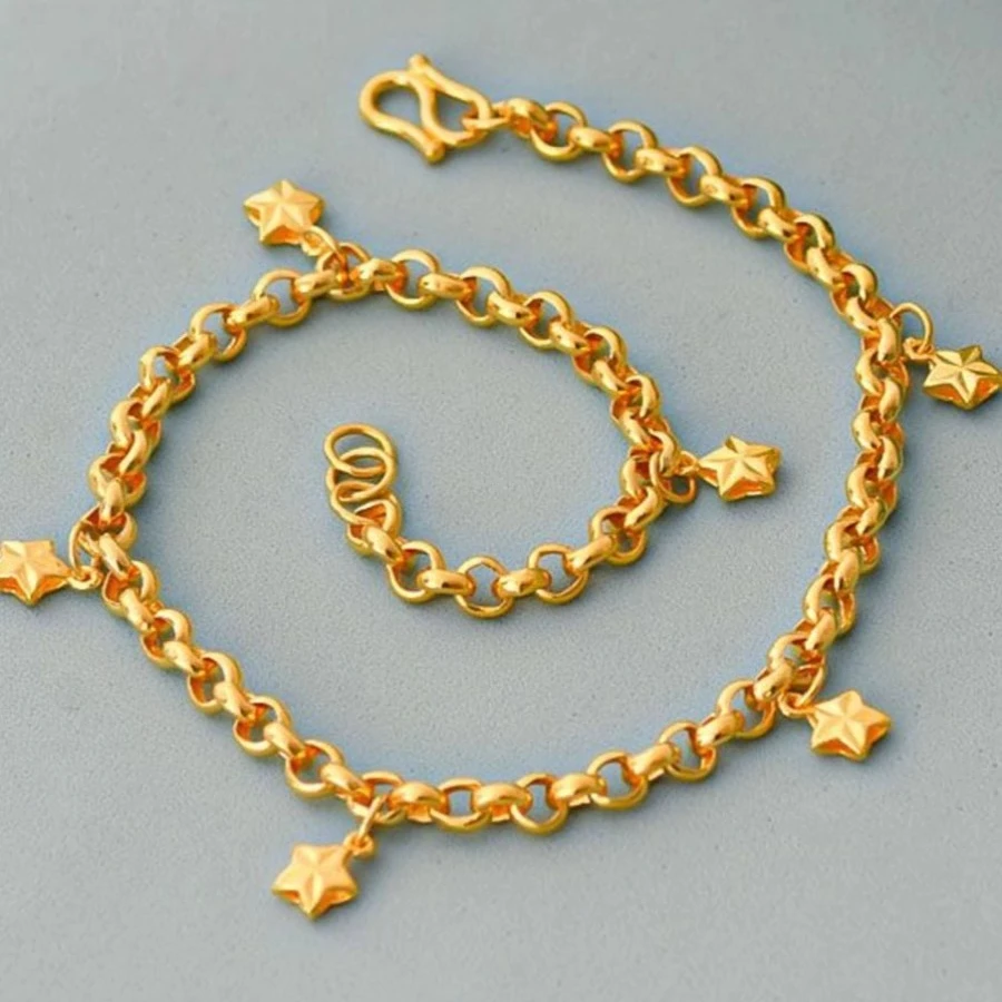 铜合金布艺脚链 新款时尚满天星星手链脚链金色高级感女款百搭