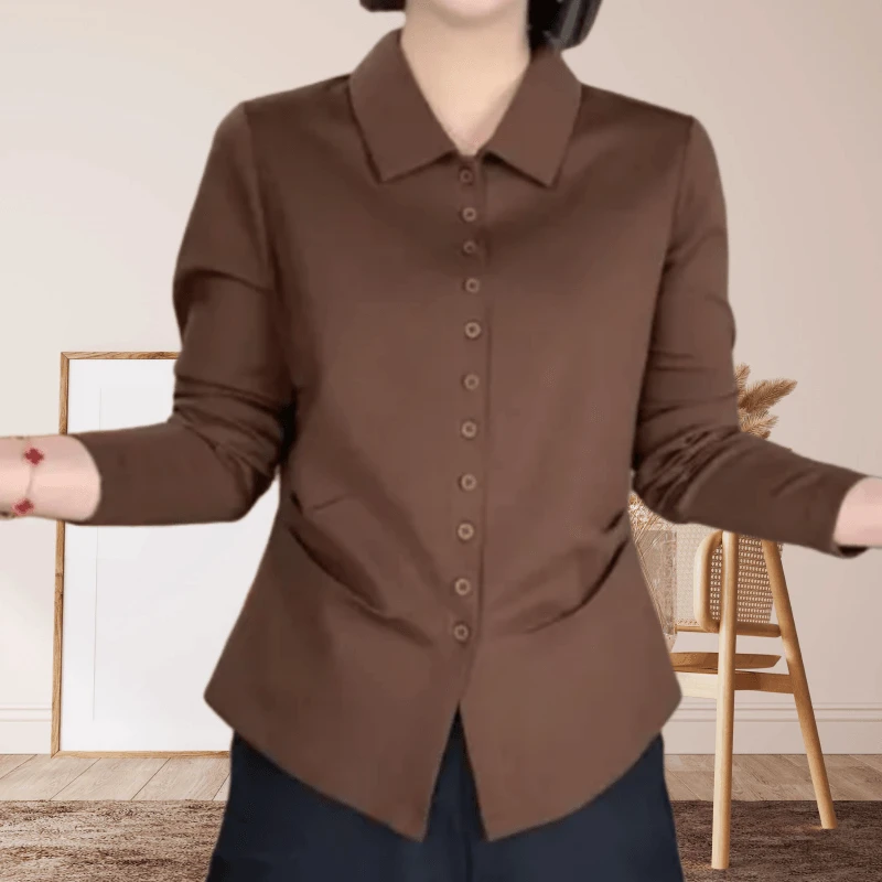 休闲百搭洋气翻领纯色简约长袖上衣女气质时尚显瘦高级感舒适衬衫
