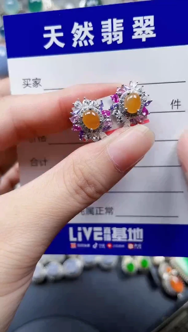 银S925镶嵌翡翠耳饰221