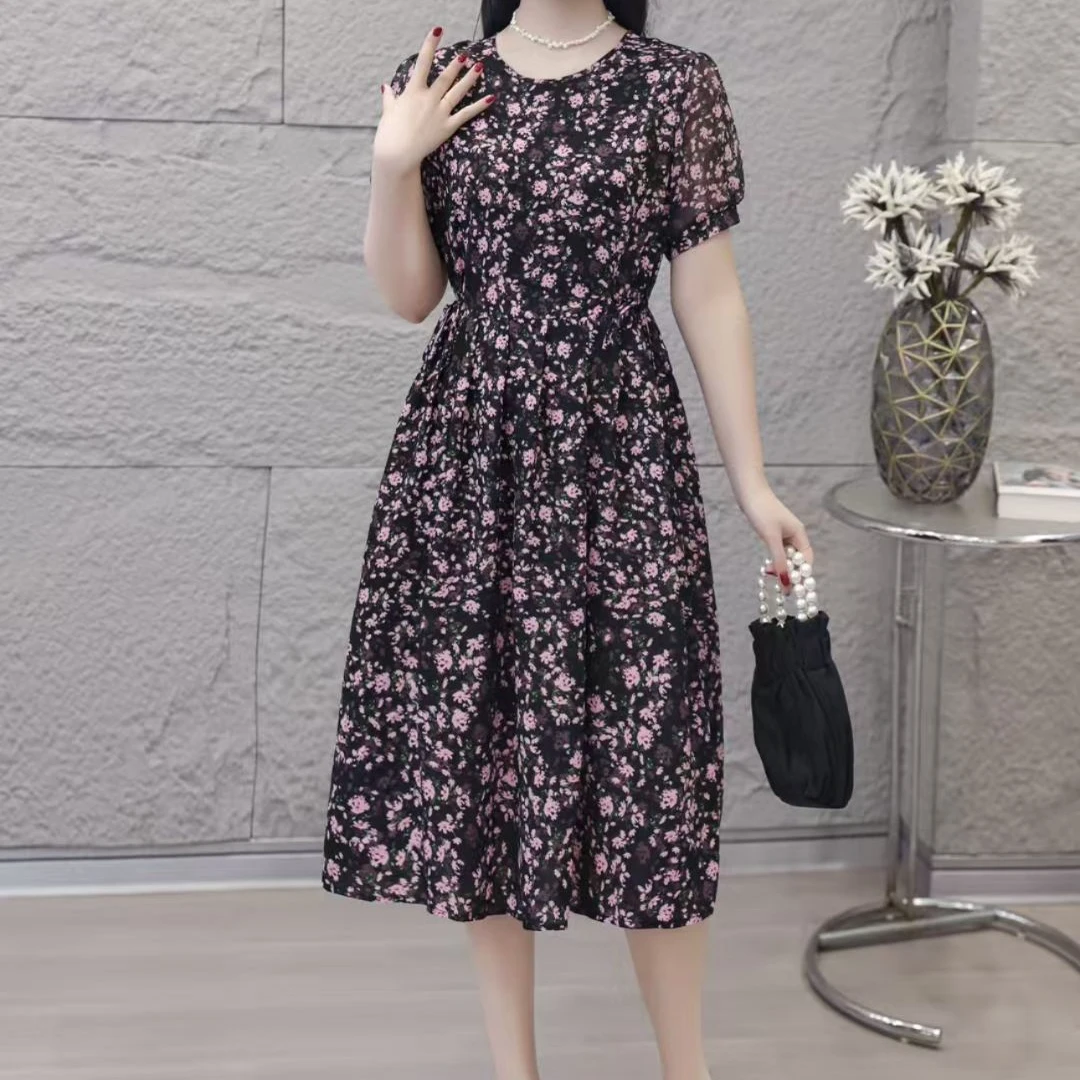 《秋》圆领小碎花气质收腰显瘦高级连衣裙女装连衣裙