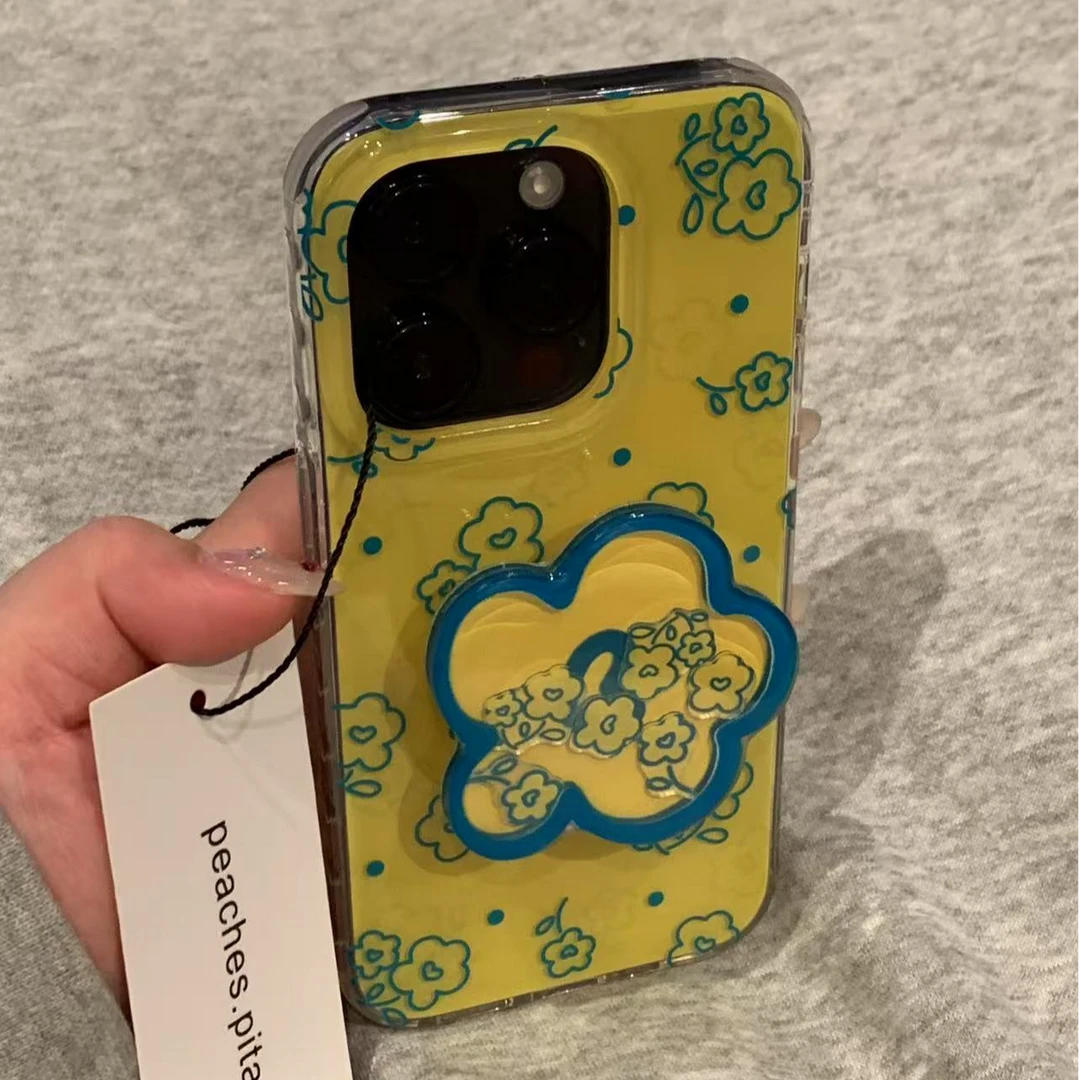 诚星泽蓝线条花朵适用苹果16pro手机壳华为oppo/小米/vivo/一加软