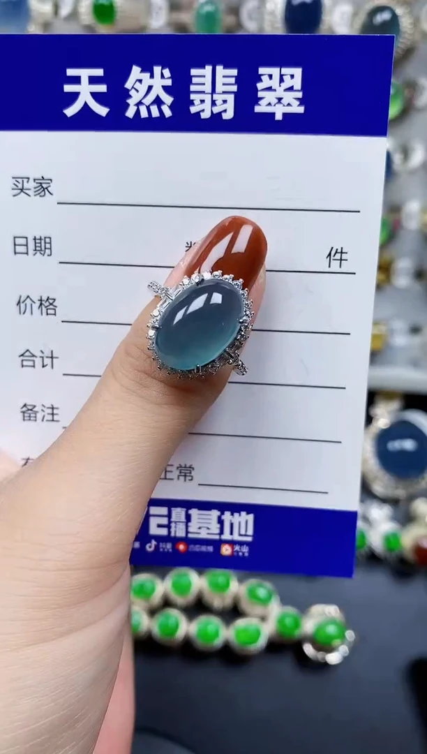 翡翠戒指银S925镶嵌98