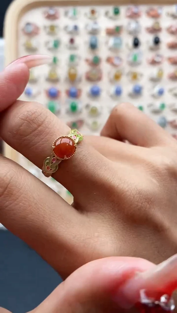 【闪购商品】翡翠戒指银S925镶嵌缅甸天然A货翡翠111   5-10