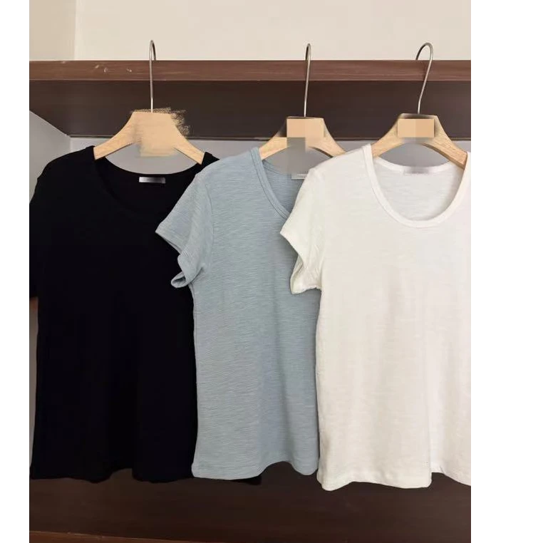 东大门c家正肩U型领雪花棉短袖T恤