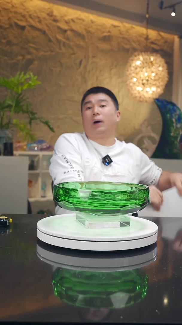 手工艺品琉璃祖母绿色切面圆形果盘