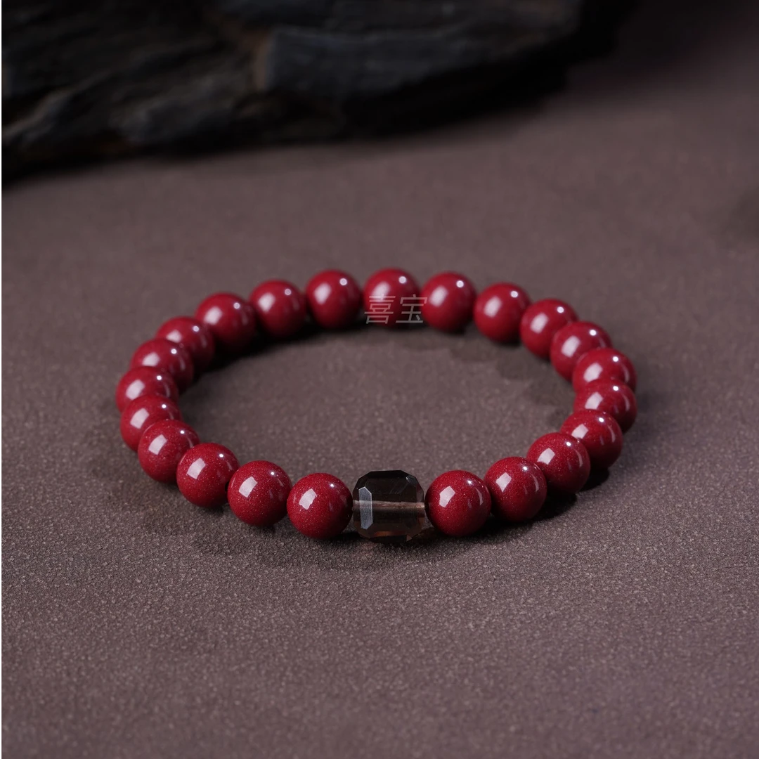 含辰砂工艺品高含量紫金砂朱砂手链方糖手串女士女款饰品8毫米