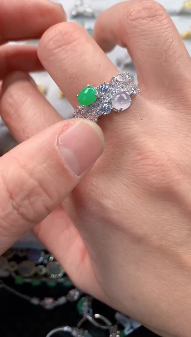 银S925镶嵌戒指翡翠555   7