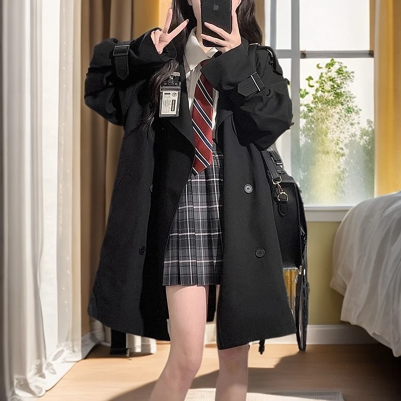 黑色风衣女2025春秋新款韩系高级感英伦风小个子百搭短款大衣外套