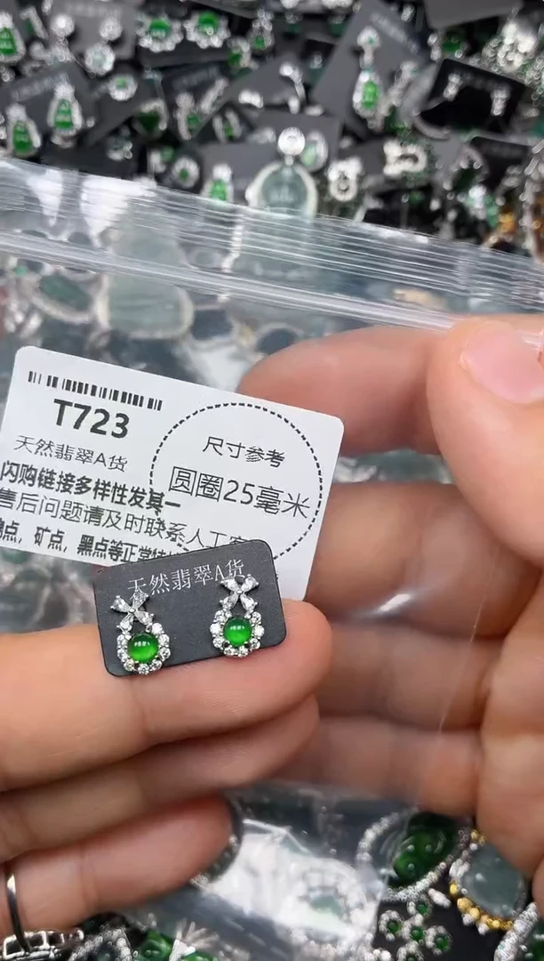 翡翠未镶嵌颈饰T723耳钉