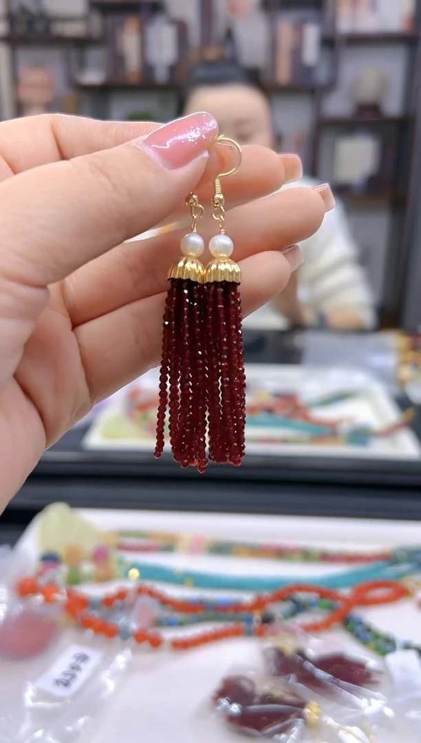 【闪购商品】石榴石耳饰14K金镶嵌E581