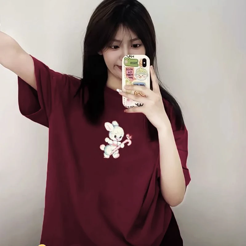 简约正肩T恤纯棉短袖新款夏季少女设计感小众体恤宽松薄款上衣