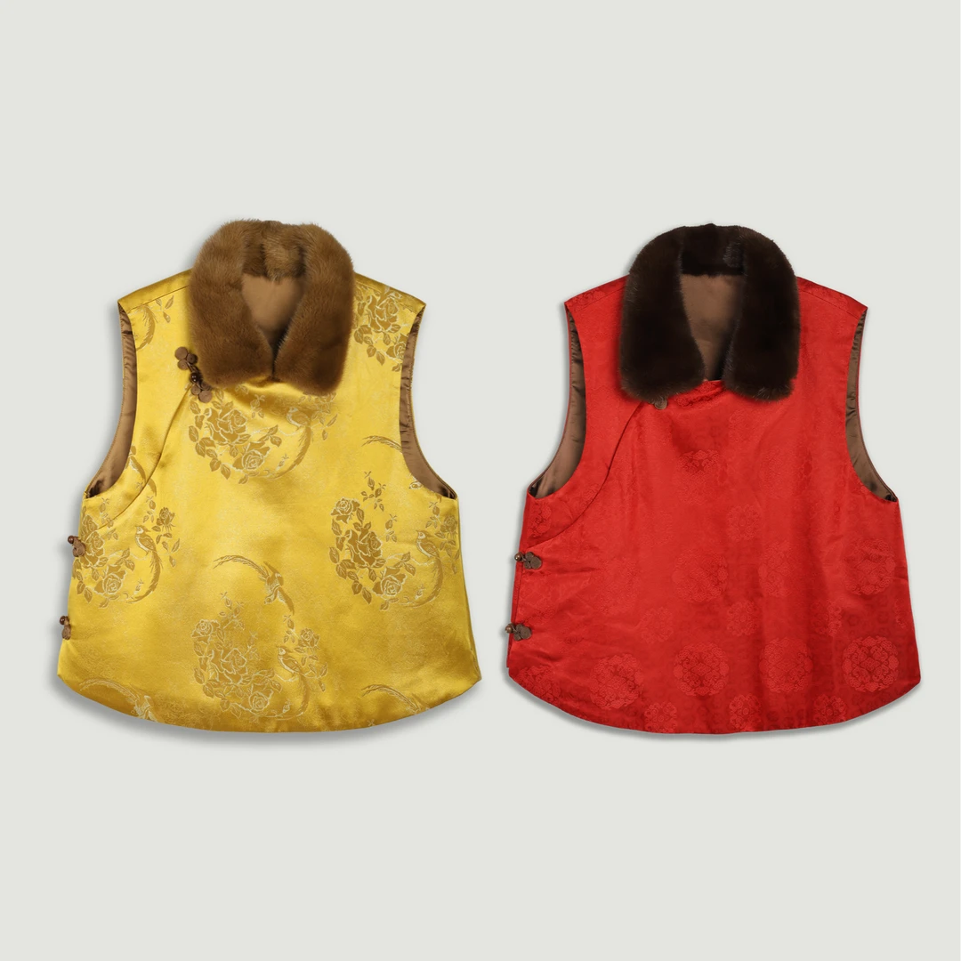 皇家马甲|重磅真丝提花暗纹国风新中式水貂马甲