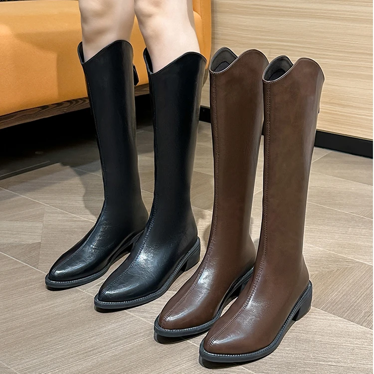 断码清仓2025年秋冬新款爆款小个子不过膝高筒骑士靴尖头长筒靴女