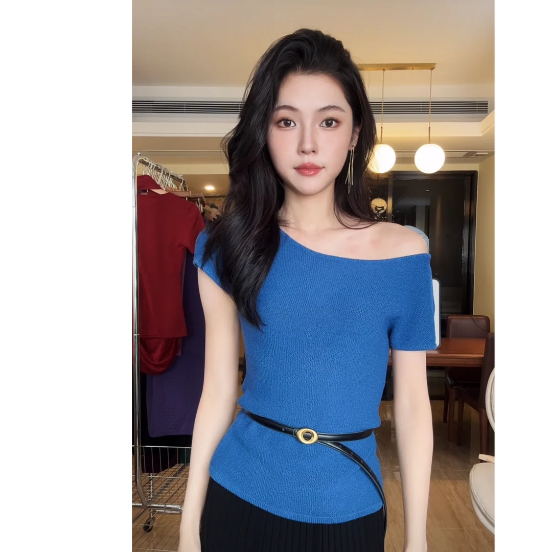 ZOUYASHIFA 夏季短袖一字肩气质针织衫上衣 YSA88133