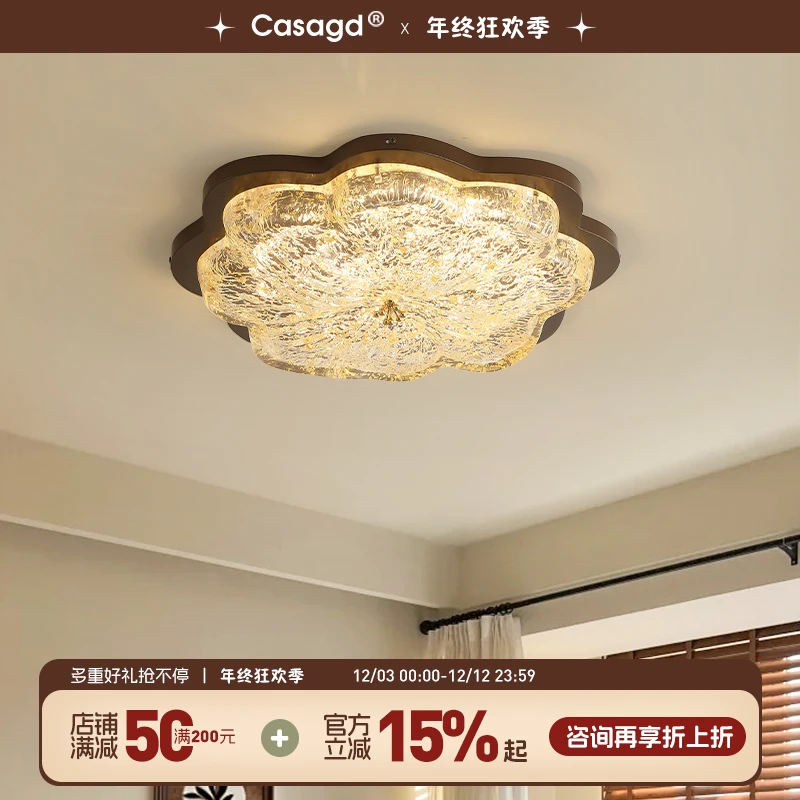 CASAGD中古风花形吊灯金箔卧室吸顶灯中山新款设计师乡村房间灯