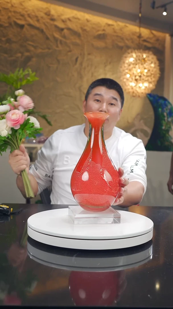 手工艺品琉璃宝石红银箔设计款花器