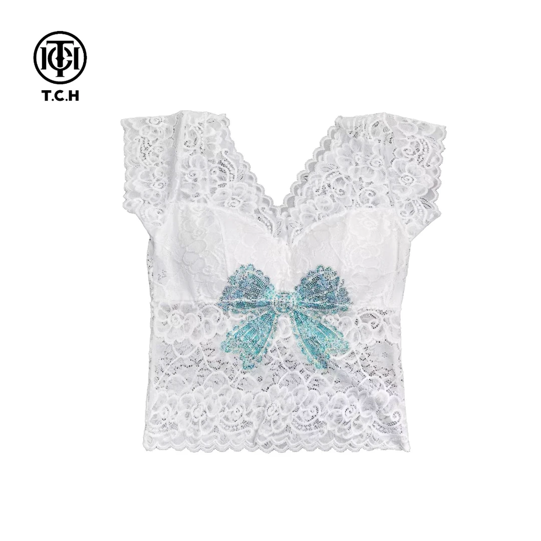 TCH服饰私服烫钻工艺女士蕾丝吊带背心T75A03E5032轻奢tch