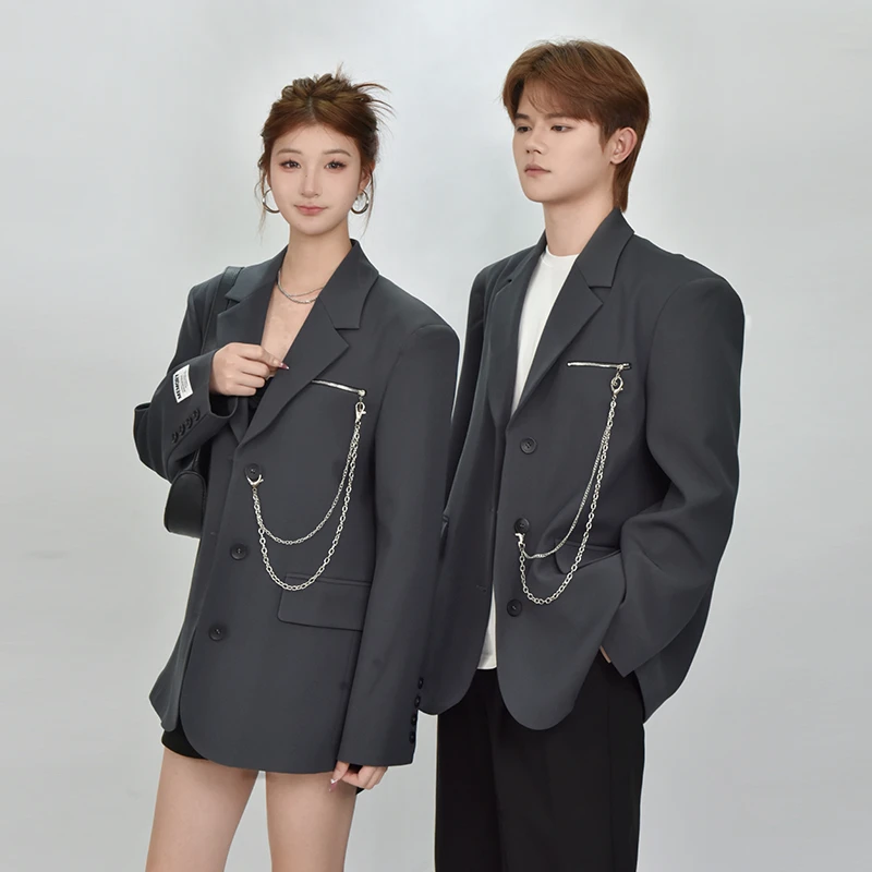 【工厂尾单】铅笔灰男女同款西装春秋季新款设计感宽松休闲小众西服