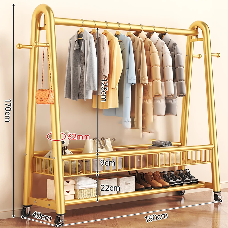 轻奢落地衣架衣帽架落地卧室内家用置物架简约结实耐用带轮可移动