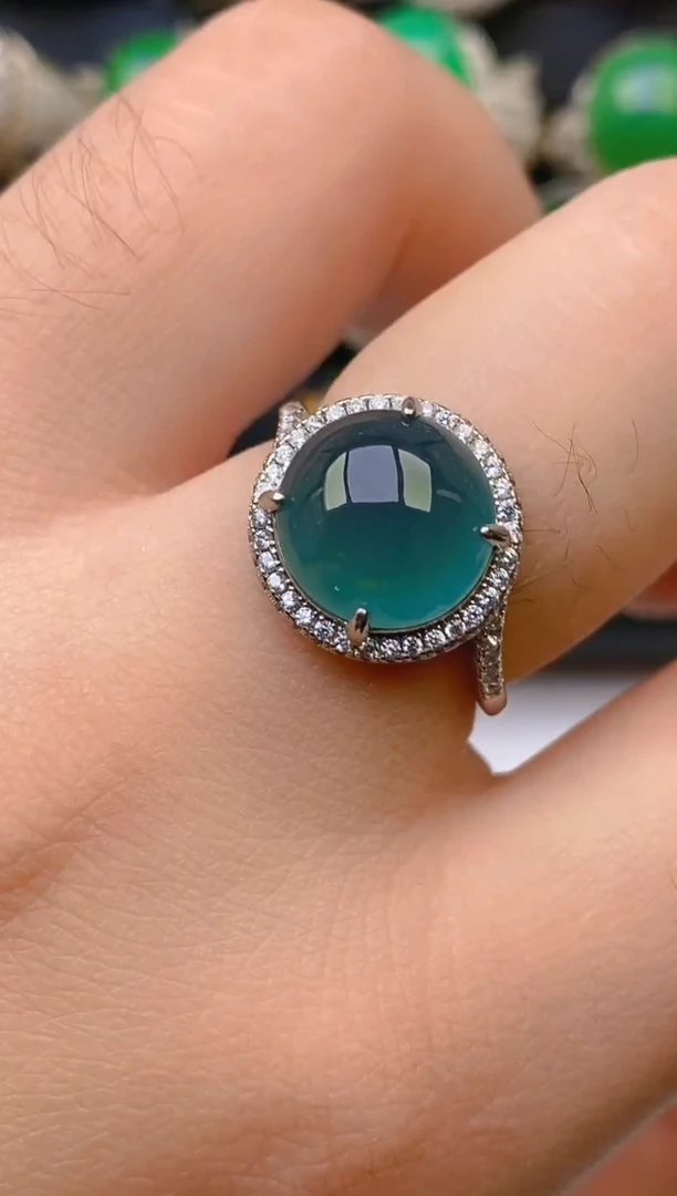 翡翠戒指银S925镶嵌天然