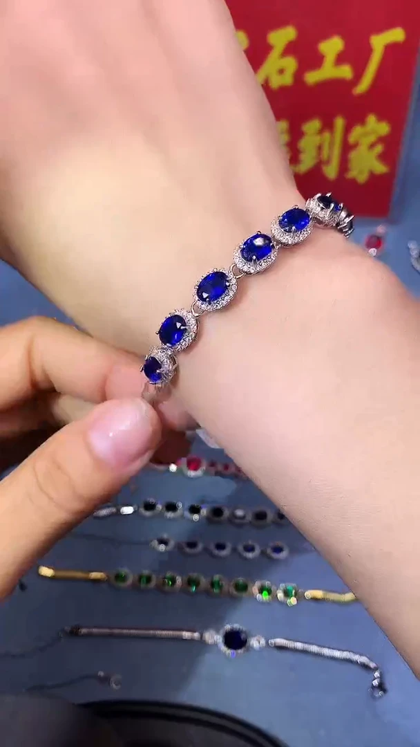 【闪购商品】蓝宝石手链银S925镶嵌111111