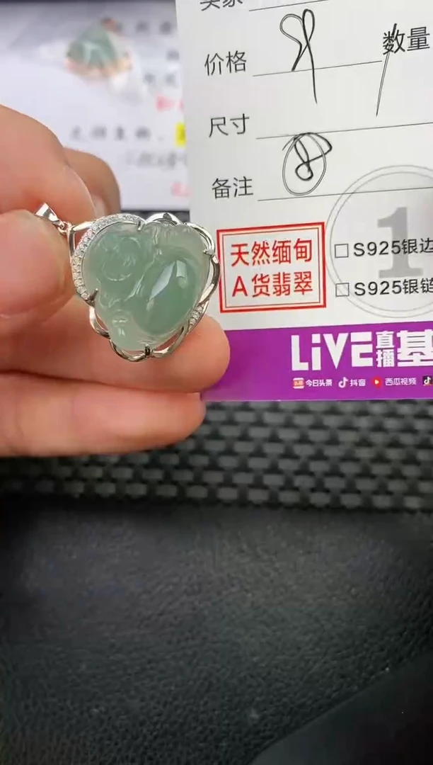 颈饰银S925镶嵌翡翠一**升挂件
