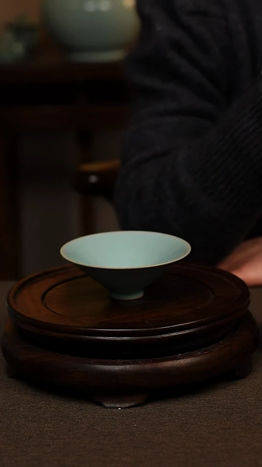 瓷片仿古天青全手工斗笠杯70ml 一级不带礼盒