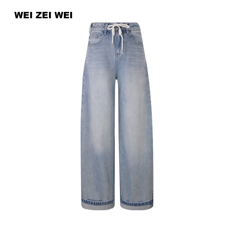 WEIZEIMEI【贝妮.同款】夏季新款 复古怀旧抽绳渐变阔腿牛仔裤女606