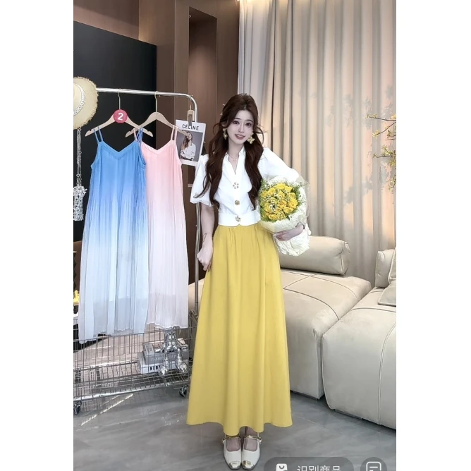 糖宝精选●黄亦玫Q3TZ4455-QZ显瘦气质时尚长款半身裙女莫奈花园风