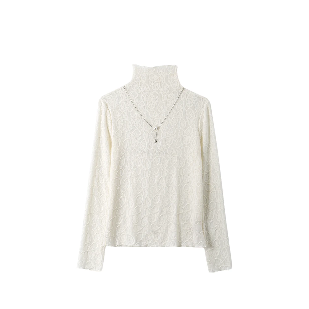 【封后轻奢设计】2024新款时尚链条提花半高领上衣8833328
