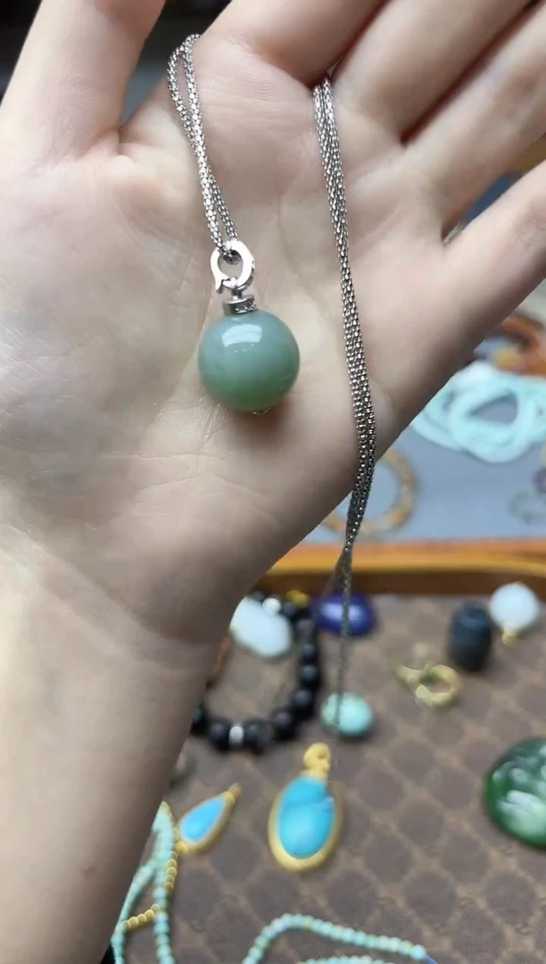 颈饰银S925镶嵌和田玉s925银和田玉单珠16mm吊坠ZX