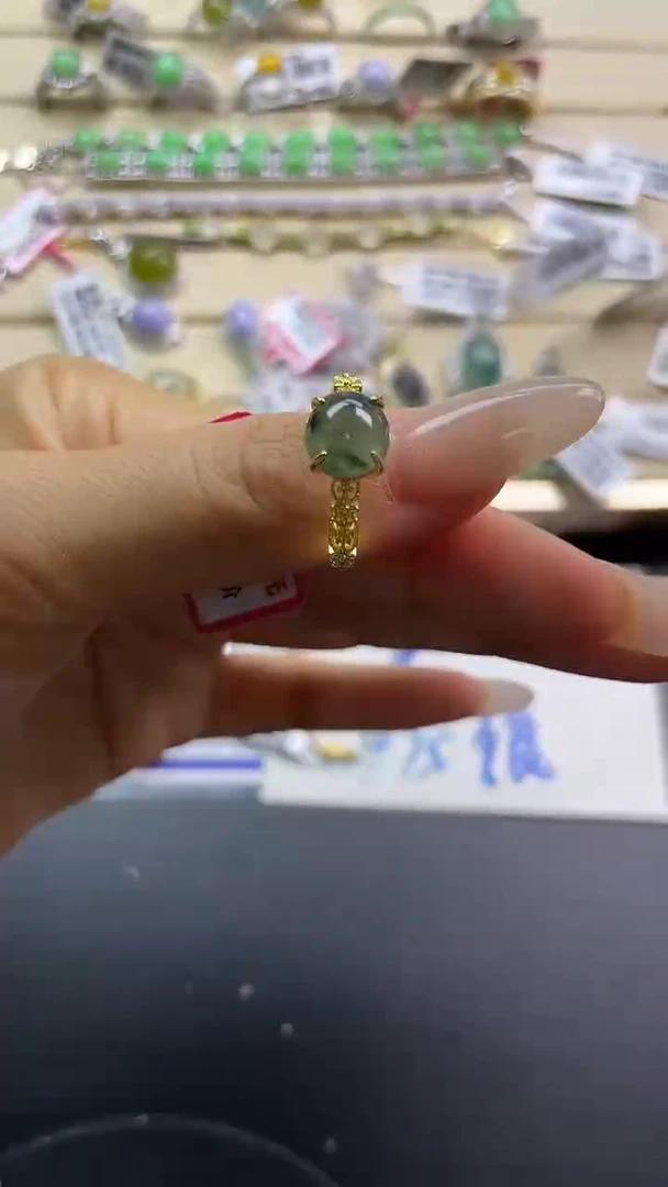 银S925镶嵌戒指翡翠翡翠 蛋面 银S925镶嵌