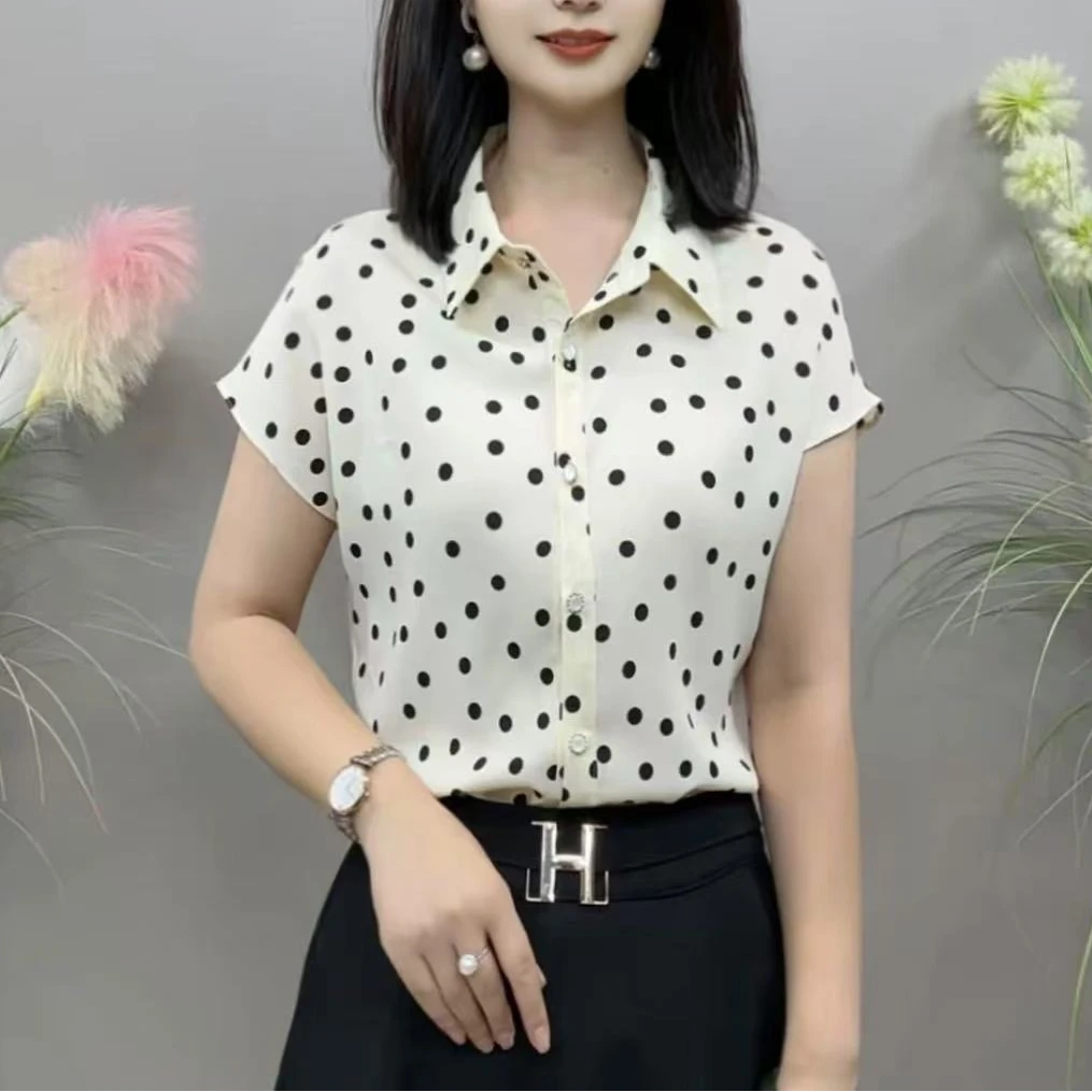 【夏季新款】YLY8970夏季新款开衫翻驳领波点款气质百搭衬衫